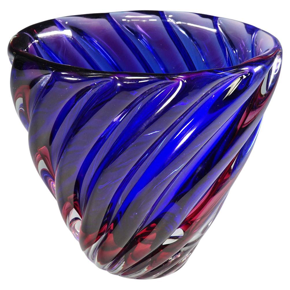 Archimede Seguso Murano ribbed Sommerso Vase, 1950s