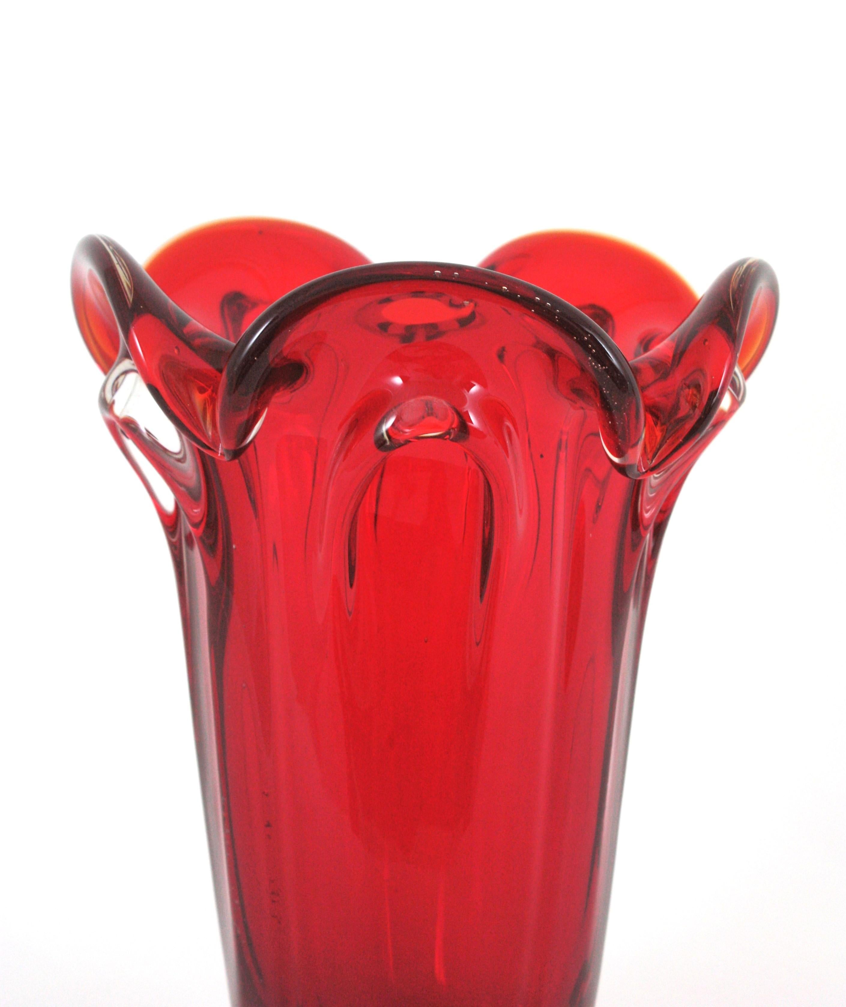 Archimede Seguso Murano Ruby Red Sommerso Glass Vase For Sale 3