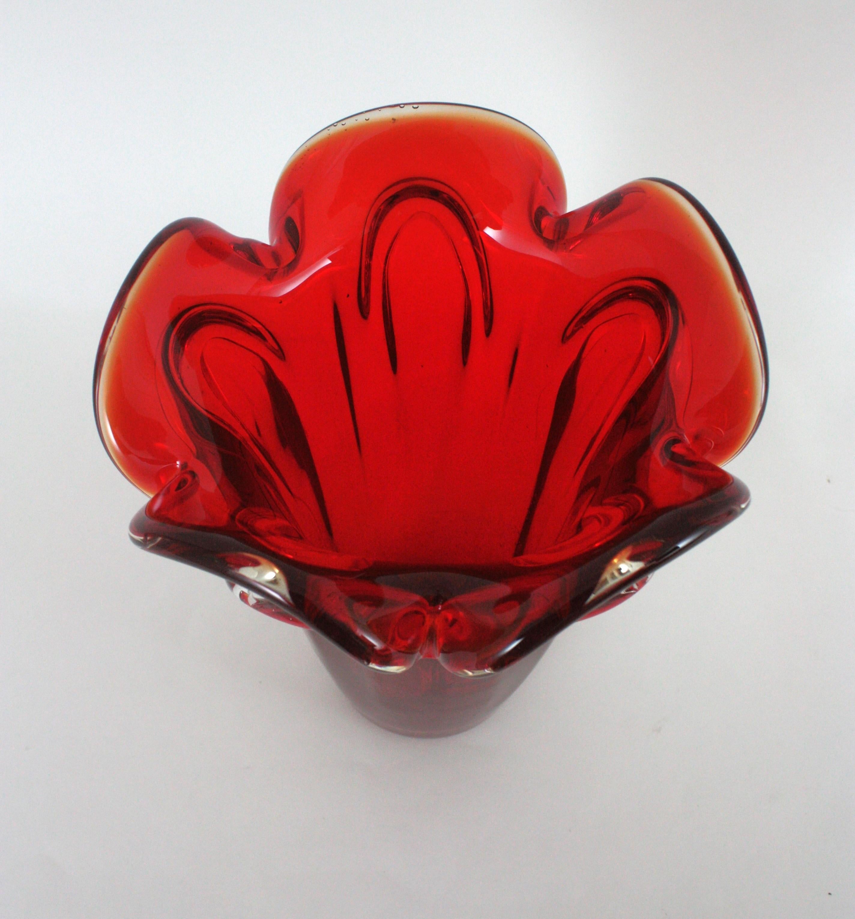 Archimede Seguso Murano Ruby Red Sommerso Glass Vase For Sale 6