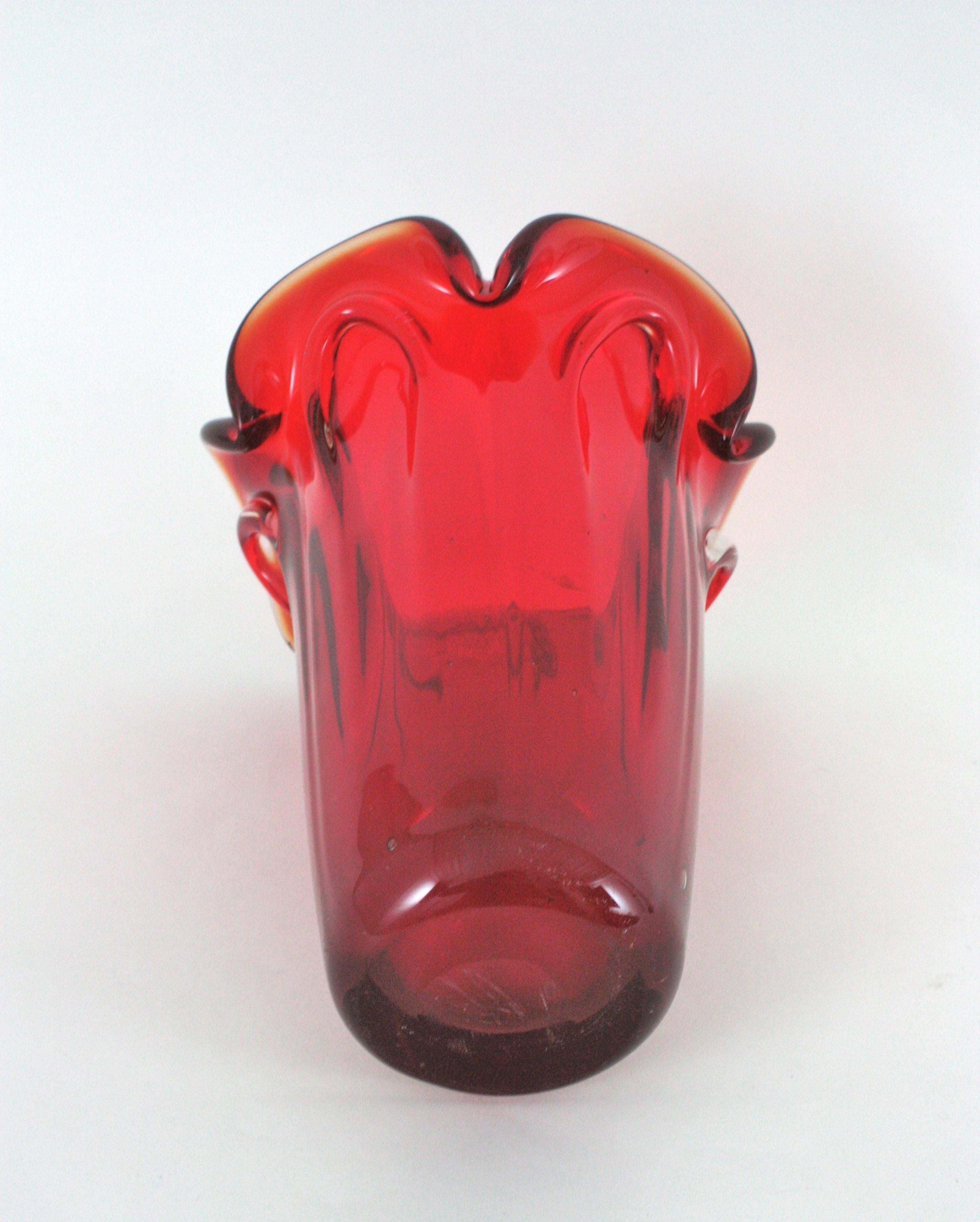 Archimede Seguso Murano Ruby Red Sommerso Glass Vase For Sale 8