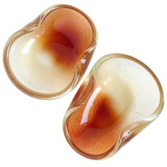 Archimede Seguso Murano Rust Red Gold Flecks Italian Art Glass Decorative Bowls