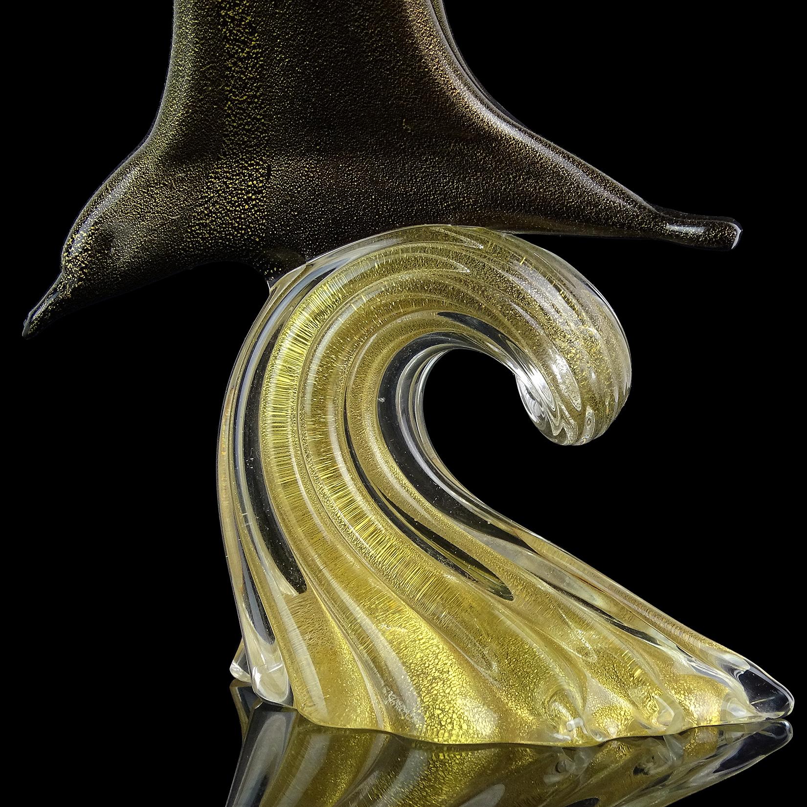 20th Century Archimede Seguso Murano Signed Black Gold Italian Art Glass Seagull Sculpture