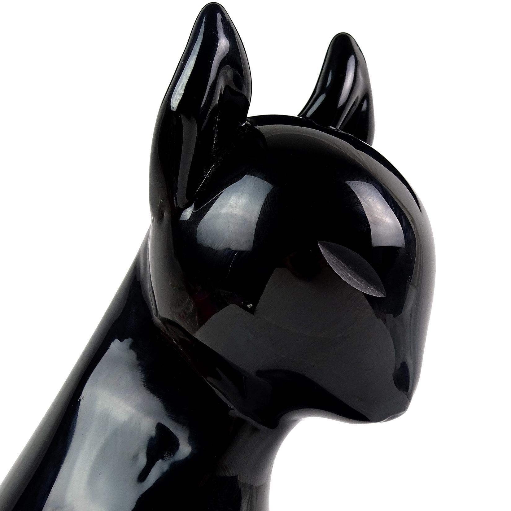 Mid-Century Modern Archimede Seguso Murano Signed Black Italian Art Glass Cat Kitten Sculpture