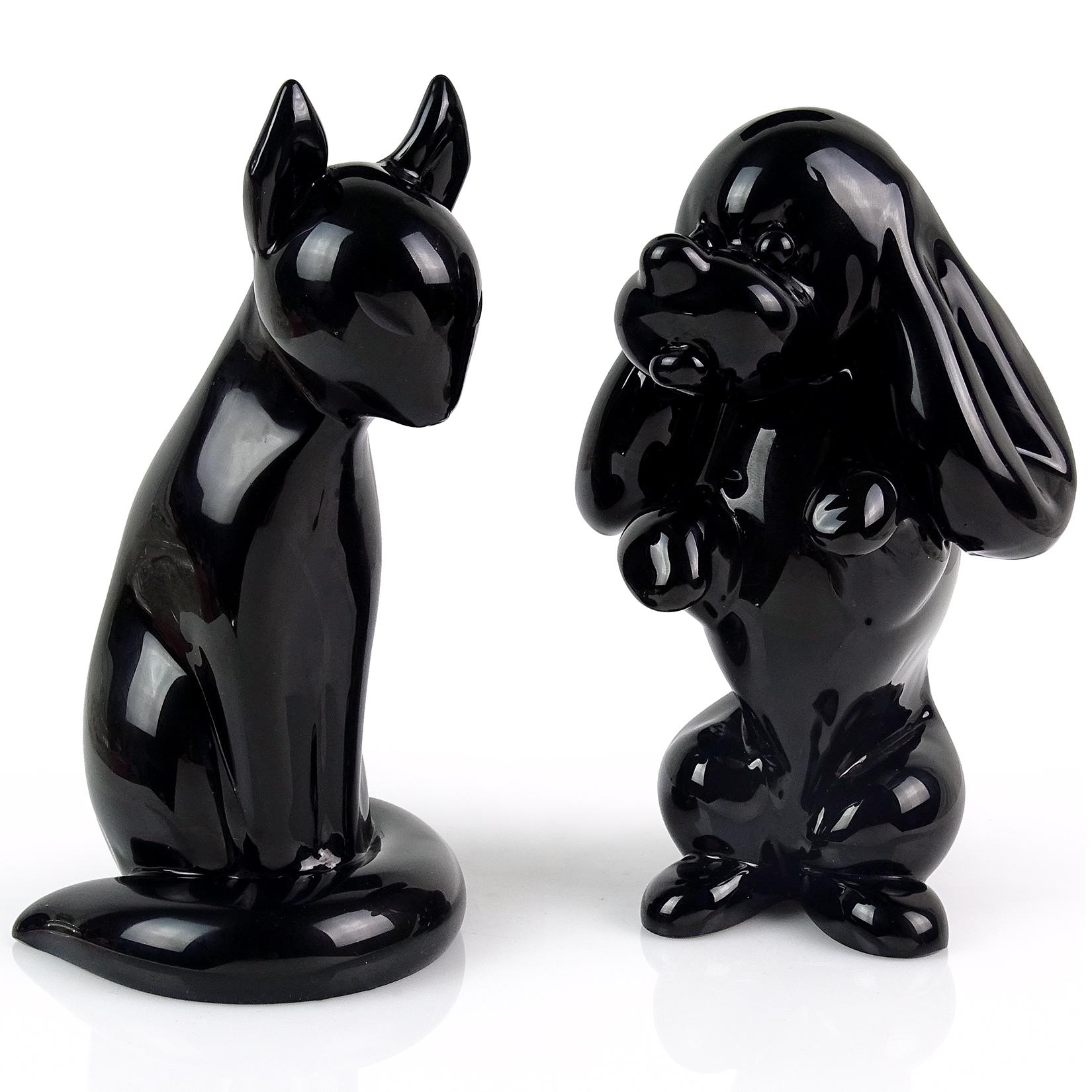 Archimede Seguso Murano Signed Black Italian Art Glass Cat Kitten Sculpture In Good Condition In Kissimmee, FL