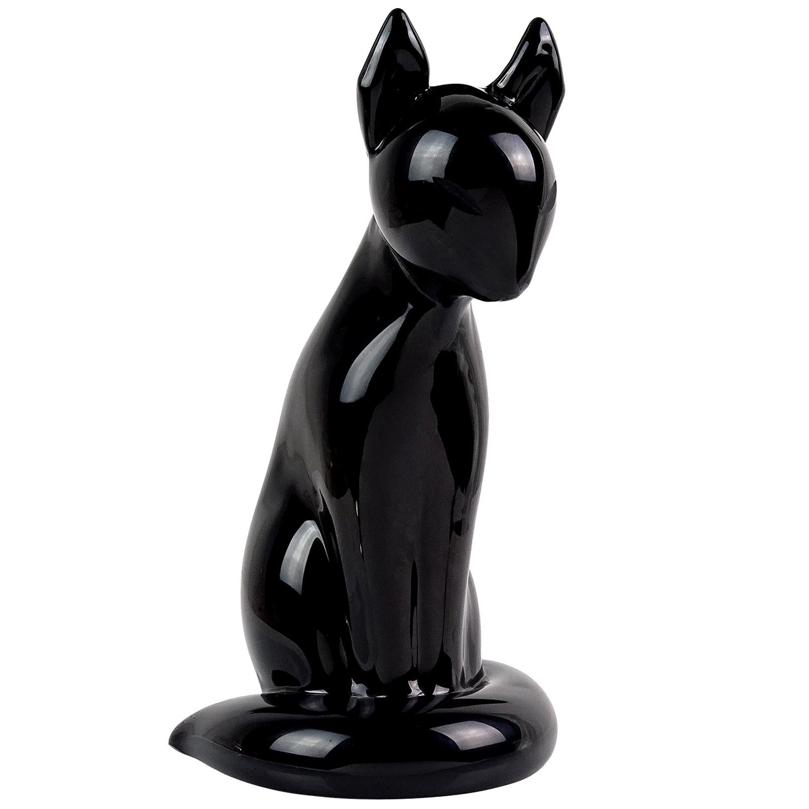 Archimede Seguso Murano Signed Black Italian Art Glass Cat Kitten Sculpture
