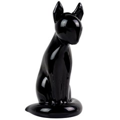 Retro Archimede Seguso Murano Signed Black Italian Art Glass Cat Kitten Sculpture