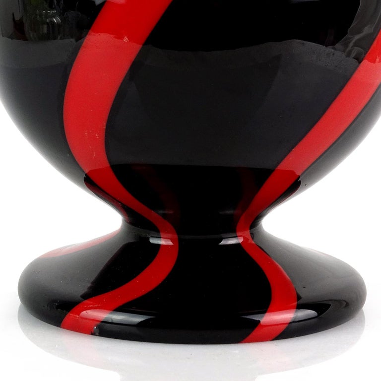 Mid-Century Modern Archimede Seguso Murano Signed Black Red Italian Art Glass Bottle Decanter For Sale