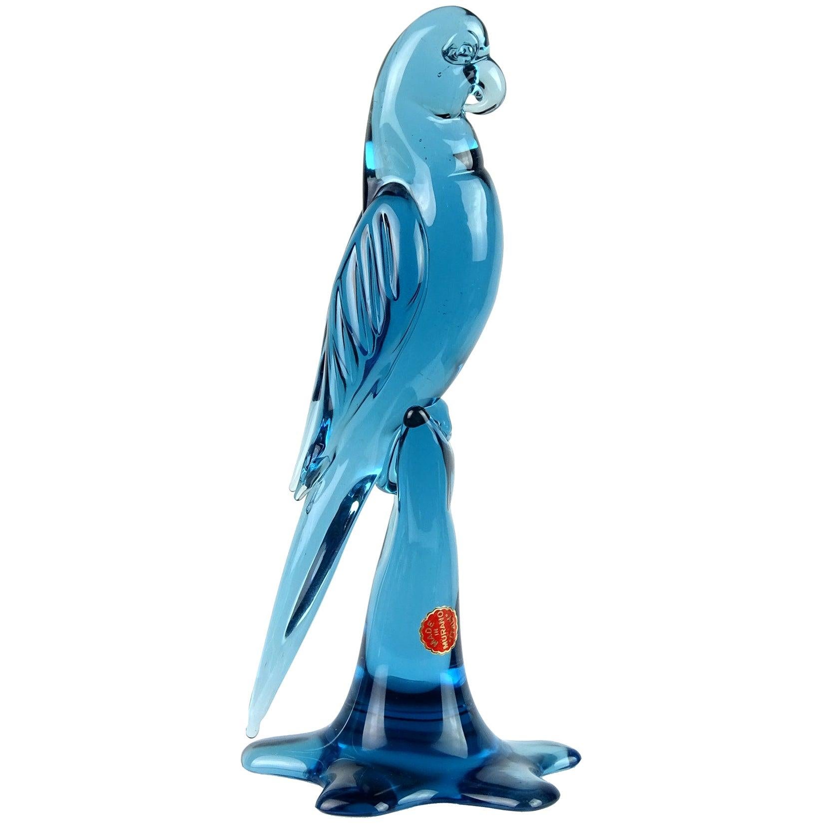 Archimede Seguso Murano Slate Blue Italian Art Glass Parrot Bird Sculpture