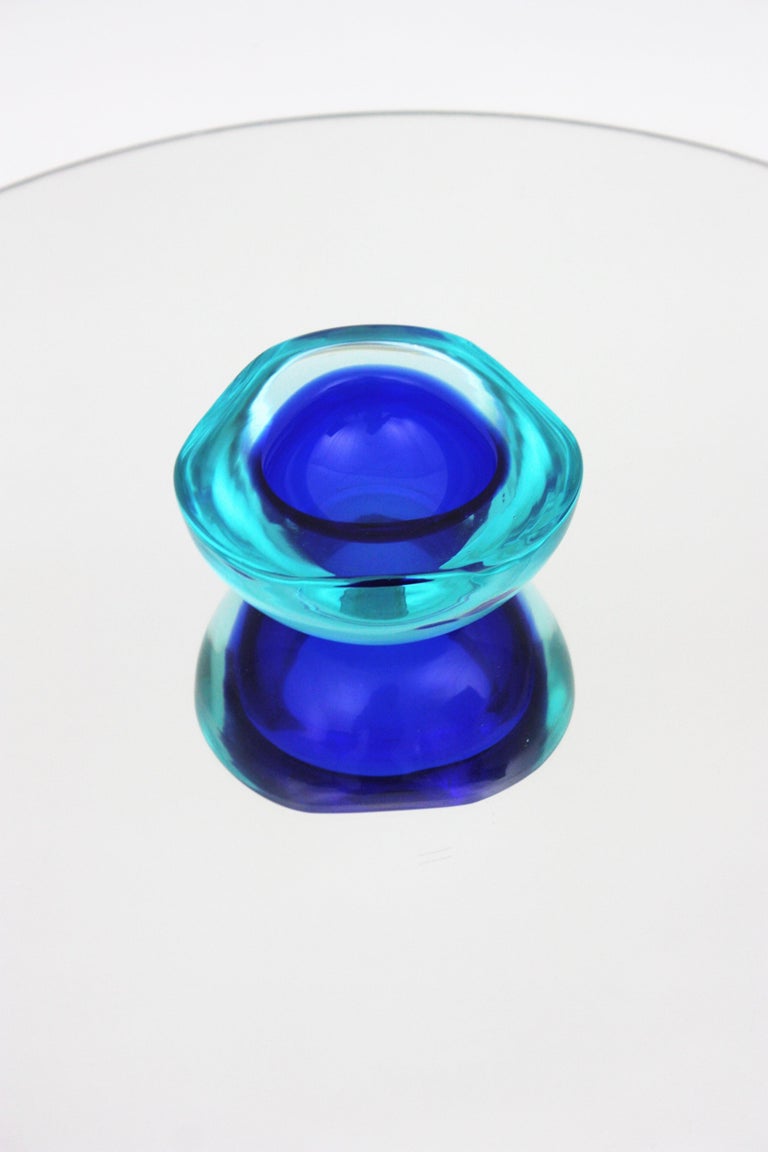 Archimede Seguso Murano Sommerso Blue Clear Glass Geode Bowl, Italy, 1960s For Sale 9