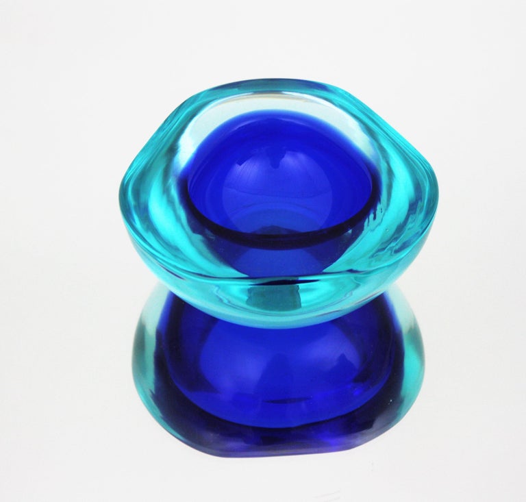 Archimede Seguso Murano Sommerso Blue Clear Glass Geode Bowl, Italy, 1960s For Sale 10