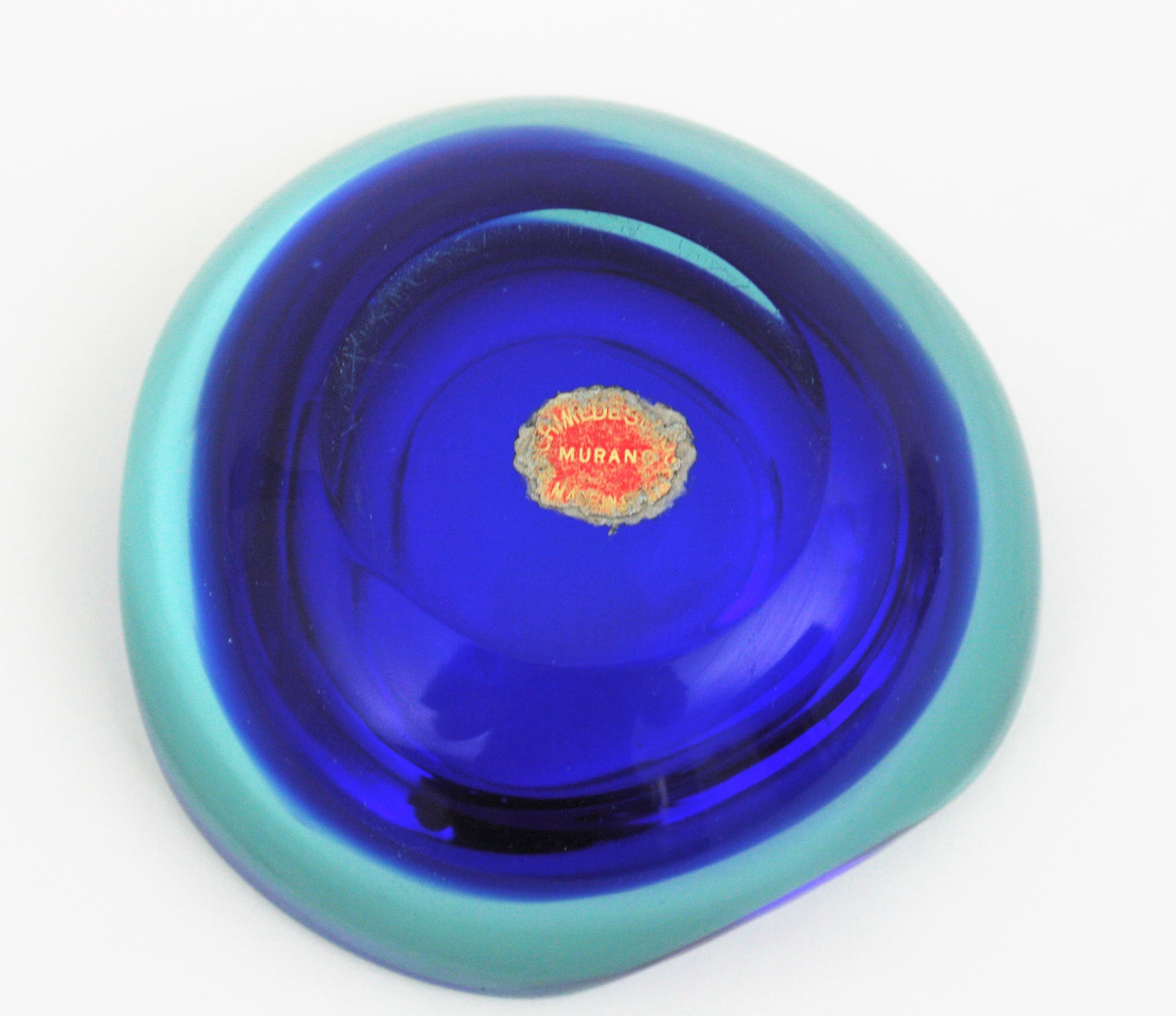 Archimede Seguso Murano Sommerso Blue Clear Glass Geode Bowl, Italy, 1960s For Sale 13