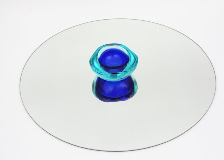 Italian Archimede Seguso Murano Sommerso Blue Clear Glass Geode Bowl, Italy, 1960s For Sale