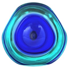 Archimede Seguso Murano Sommerso Blue Clear Glass Geode Bowl, Italy, 1960s