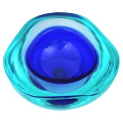 Archimede Seguso Murano Sommerso Blue Clear Glass Geode Bowl, Italy, 1960s