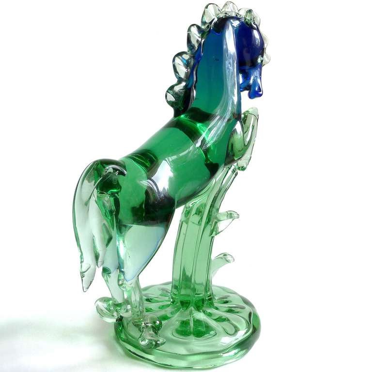 Mid-Century Modern Archimede Seguso Murano Sommerso Blue Green Italian Art Glass Horse Sculpture For Sale