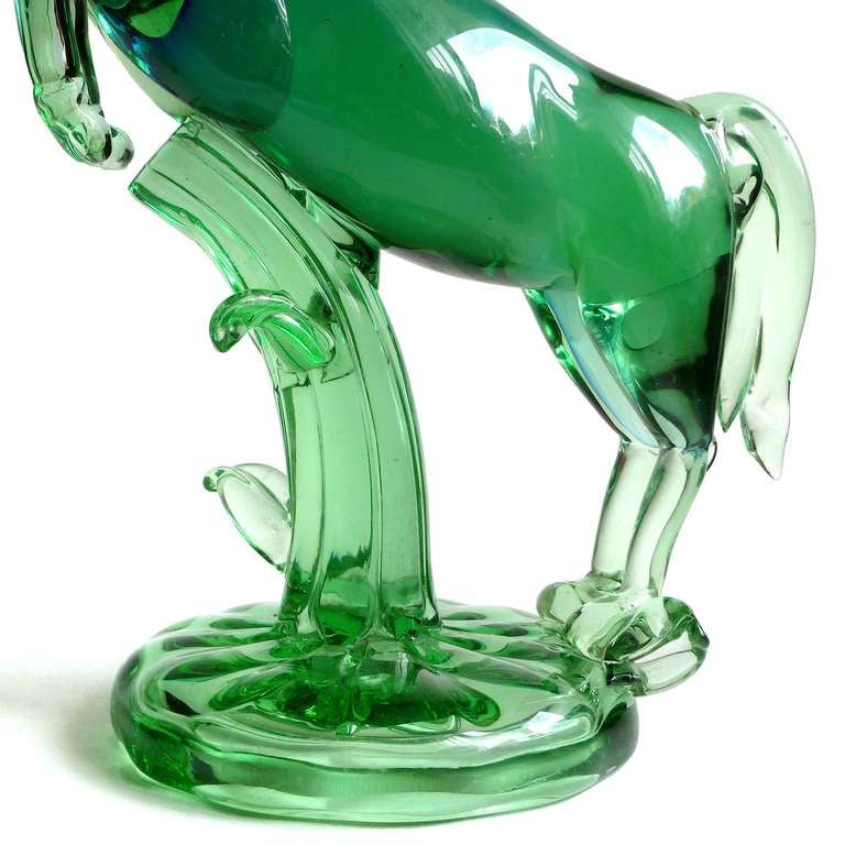 Archimede Seguso Murano Sommerso Blue Green Italian Art Glass Horse Sculpture In Good Condition For Sale In Kissimmee, FL