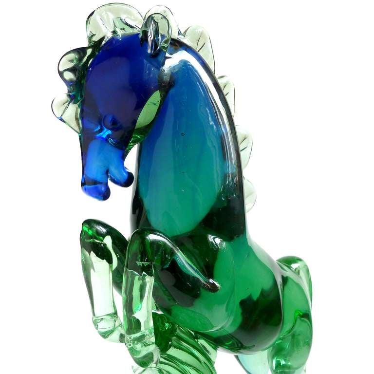 Mid-20th Century Archimede Seguso Murano Sommerso Blue Green Italian Art Glass Horse Sculpture For Sale