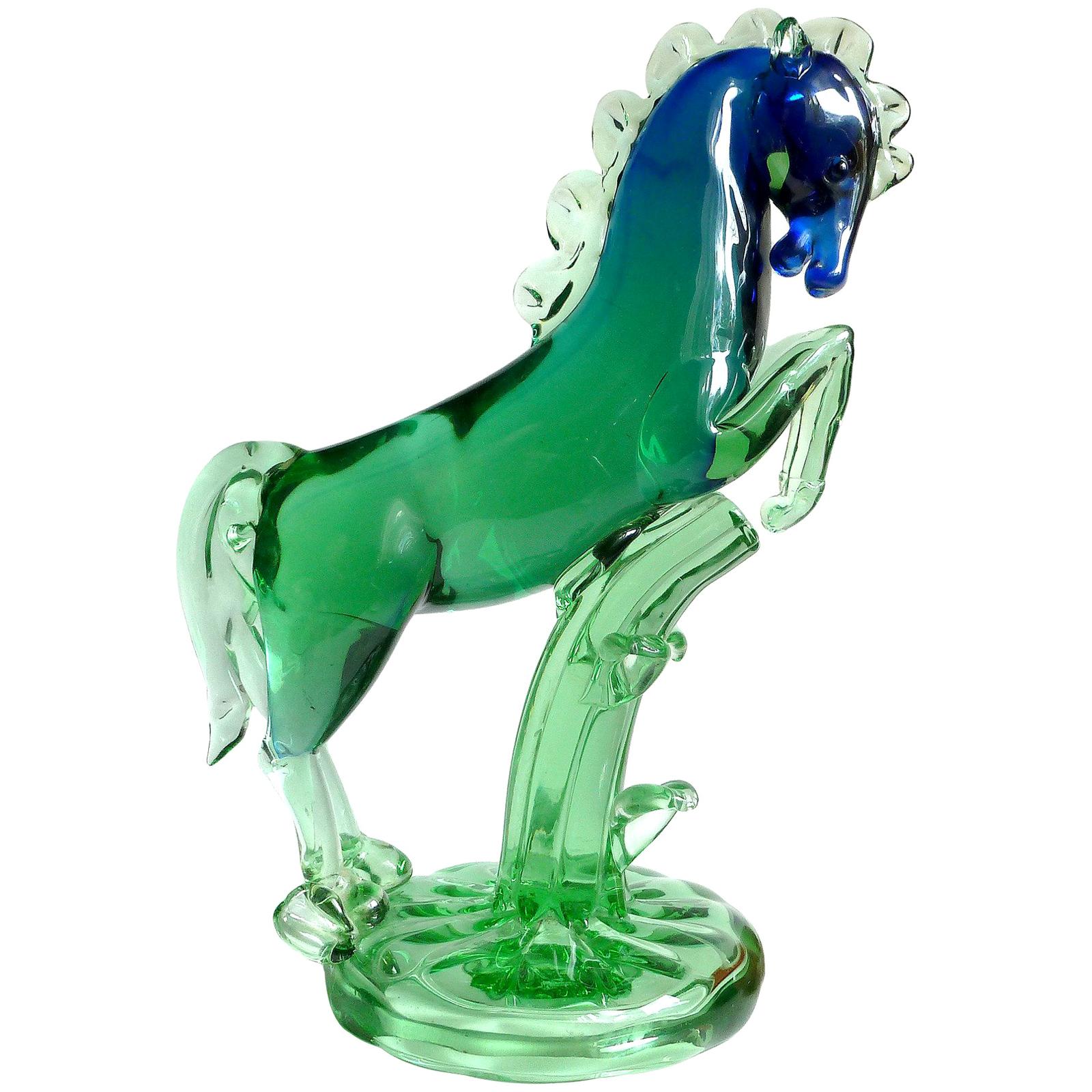 Archimede Seguso Murano Sommerso Blue Green Italian Art Glass Horse Sculpture For Sale