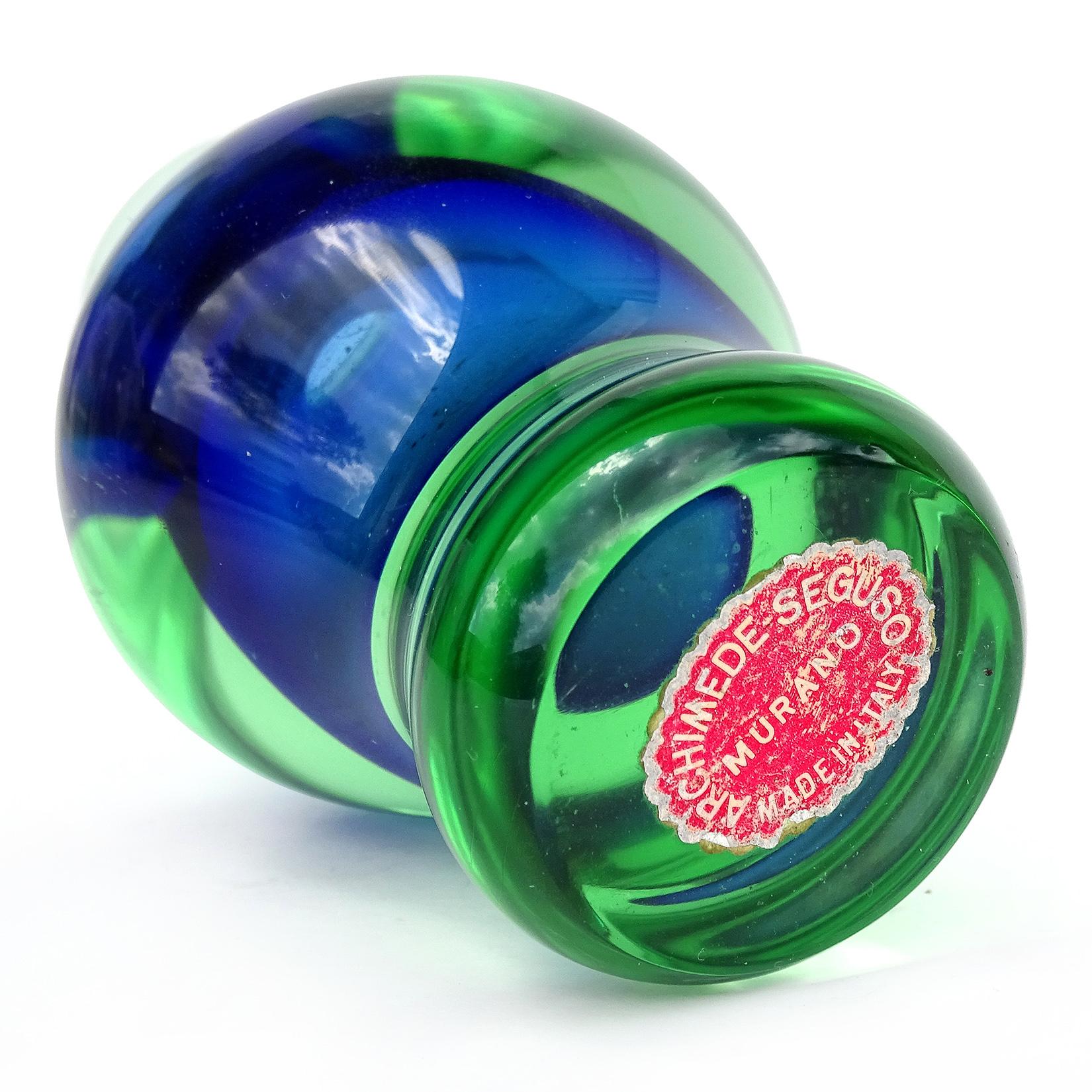 Archimede Seguso Murano Sommerso Blue Green Italian Art Glass Perfume Bottle In Good Condition For Sale In Kissimmee, FL