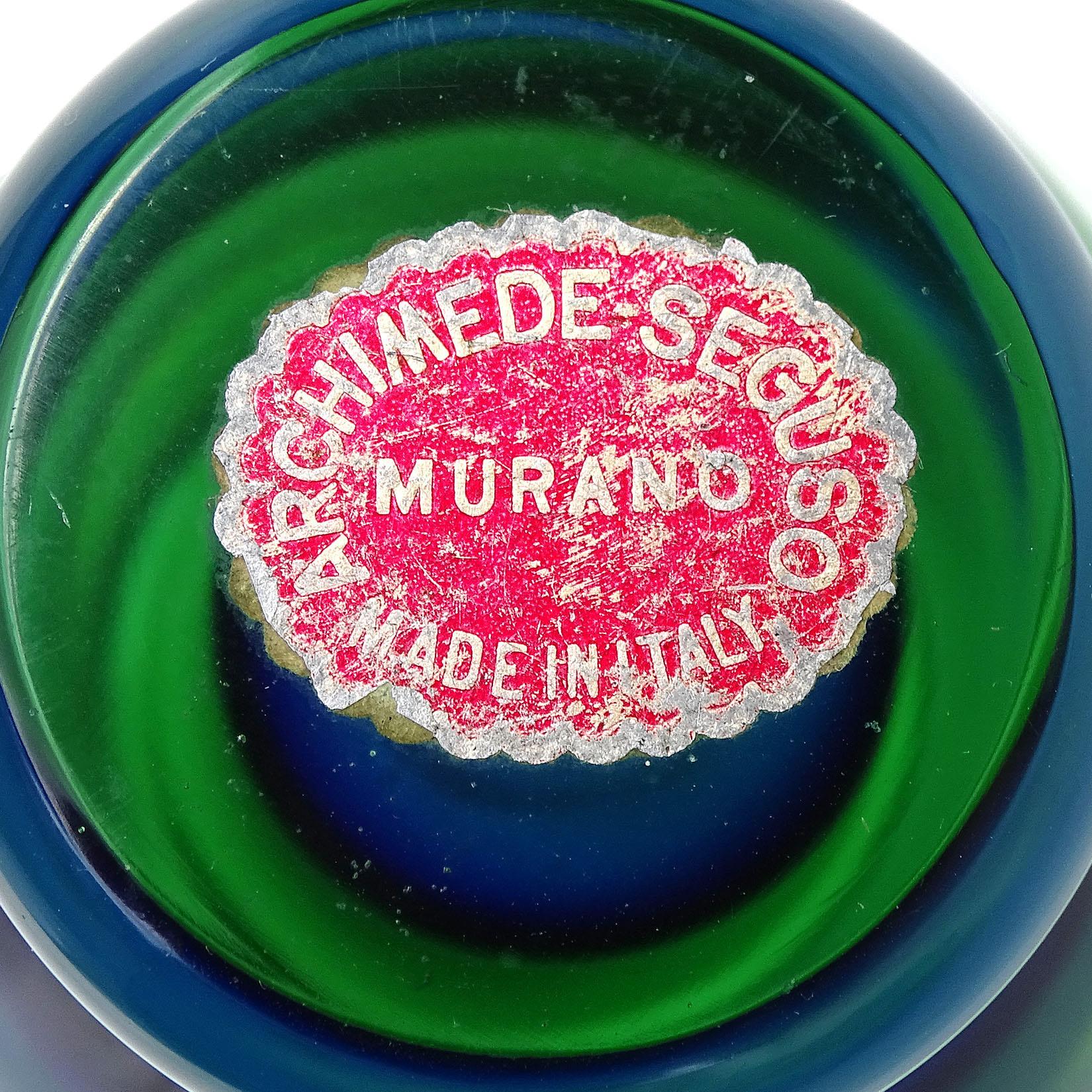 20th Century Archimede Seguso Murano Sommerso Blue Green Italian Art Glass Perfume Bottle For Sale