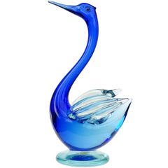 Archimede Seguso Murano Sommerso Blue Italian Art Glass Swan Bird Sculpture