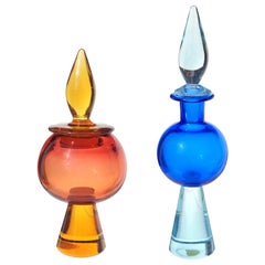 Archimede Seguso Murano Sommerso Blue Orange Italian Art Glass Perfume and Jar