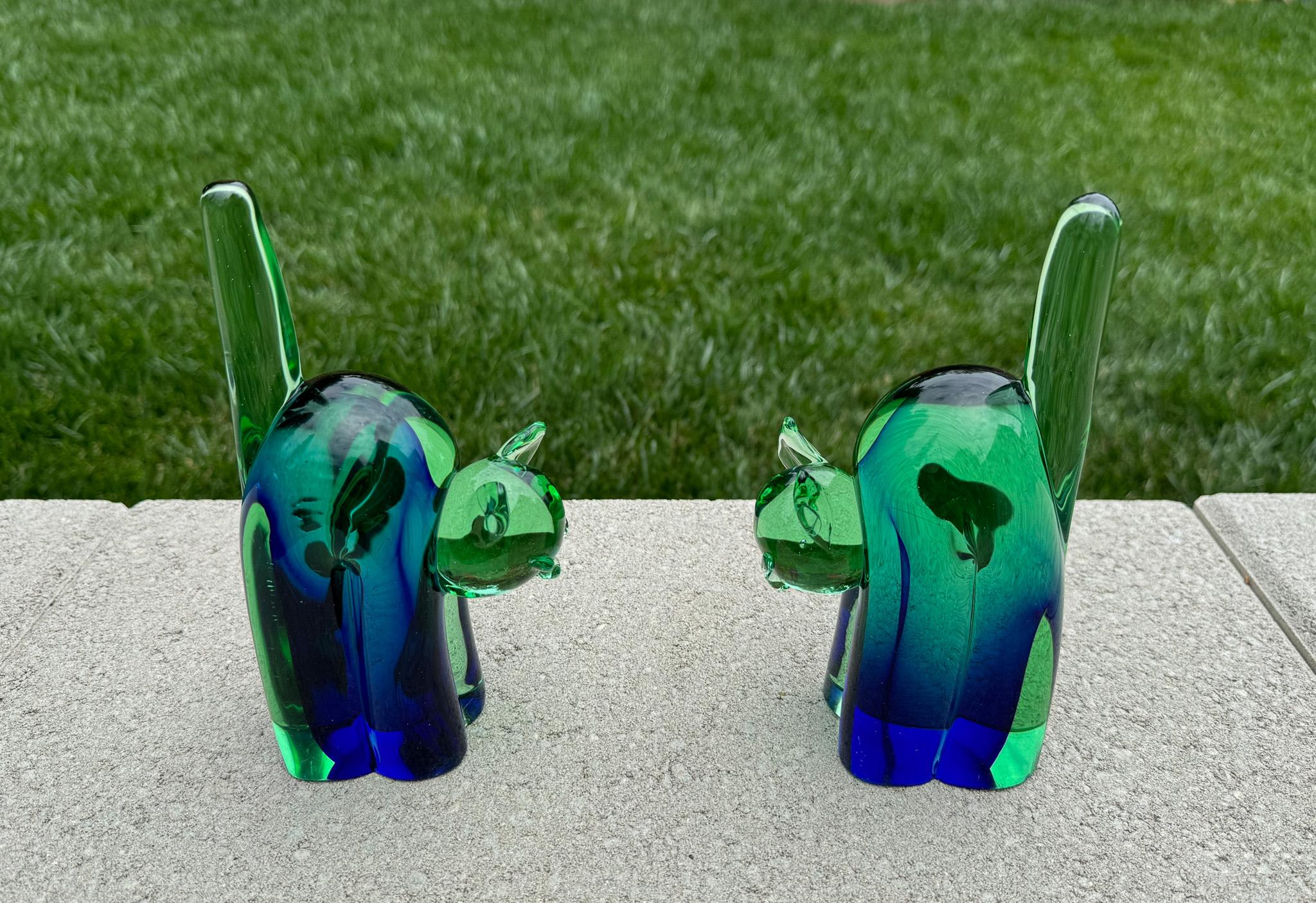 Archimede Seguso Murano Sommerso Glass Cat Bookends, Italy, 1950's For Sale 4