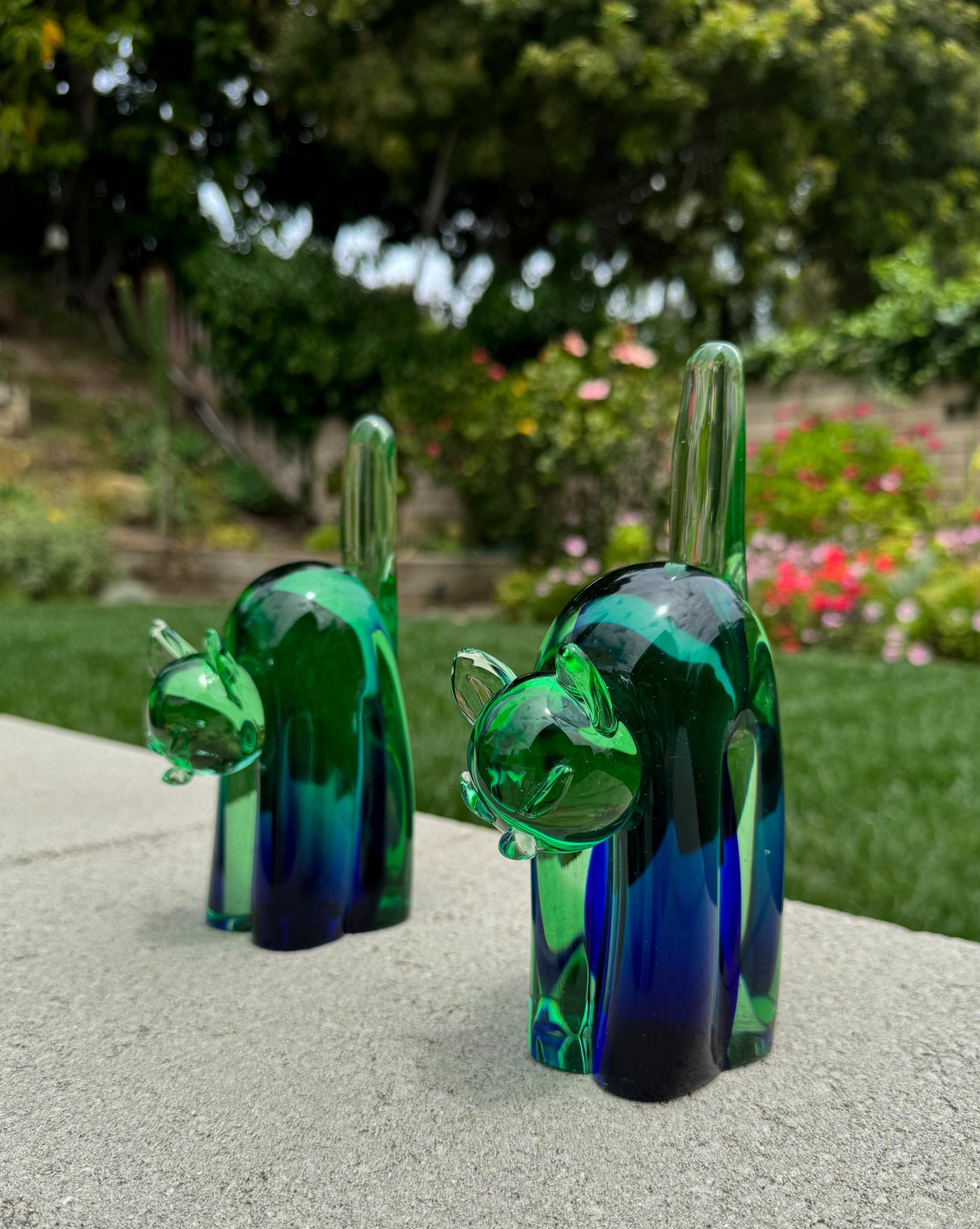 Archimede Seguso Murano Sommerso Glass Cat Bookends, Italy, 1950's For Sale 5