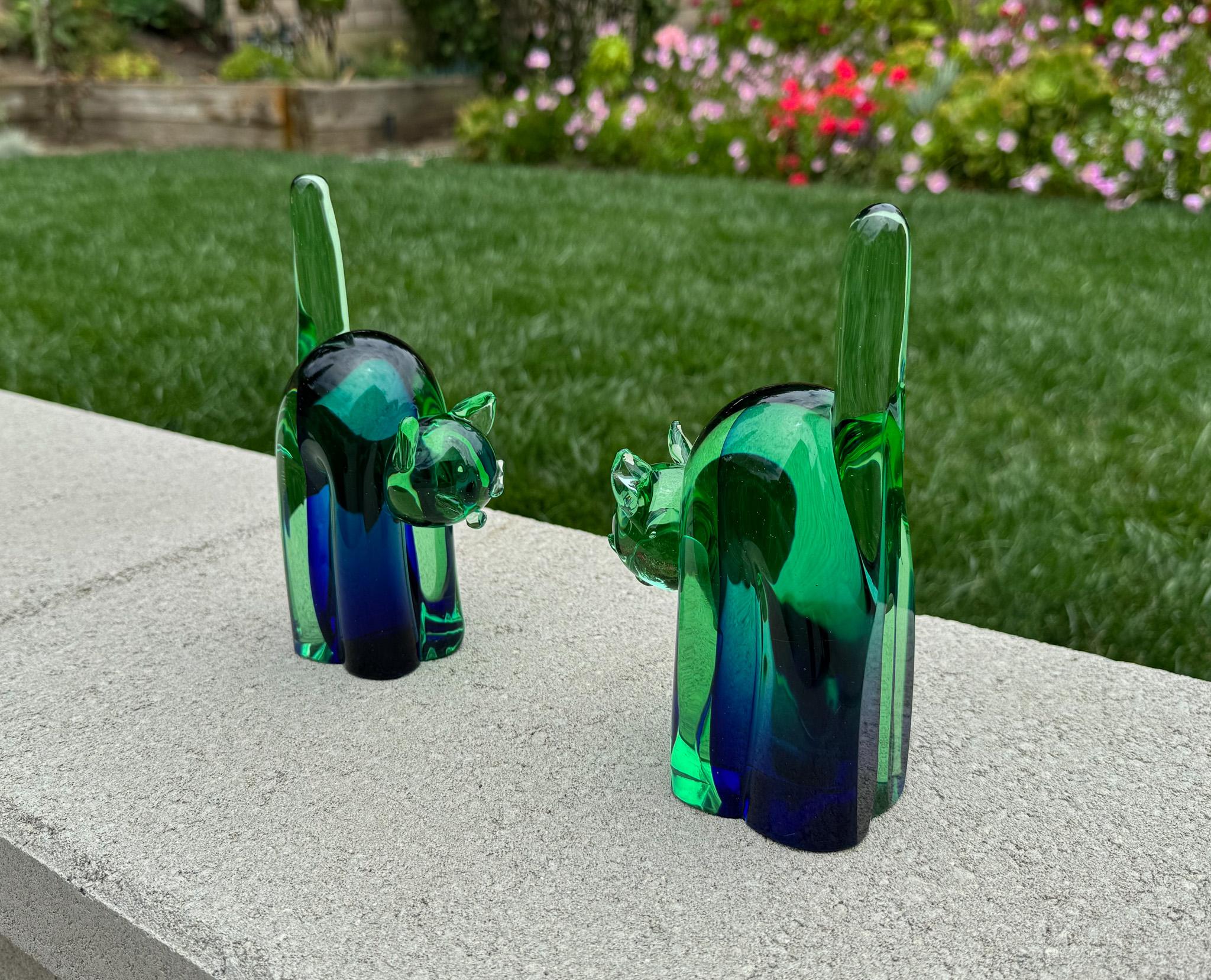 Archimede Seguso Murano Sommerso Glass Cat Bookends, Italy, 1950's For Sale 6