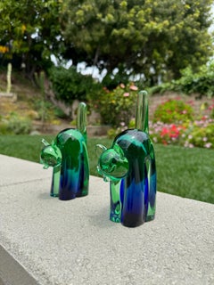 Archimede Seguso Murano Sommerso Glass Cat Bookends, Italy, 1950's