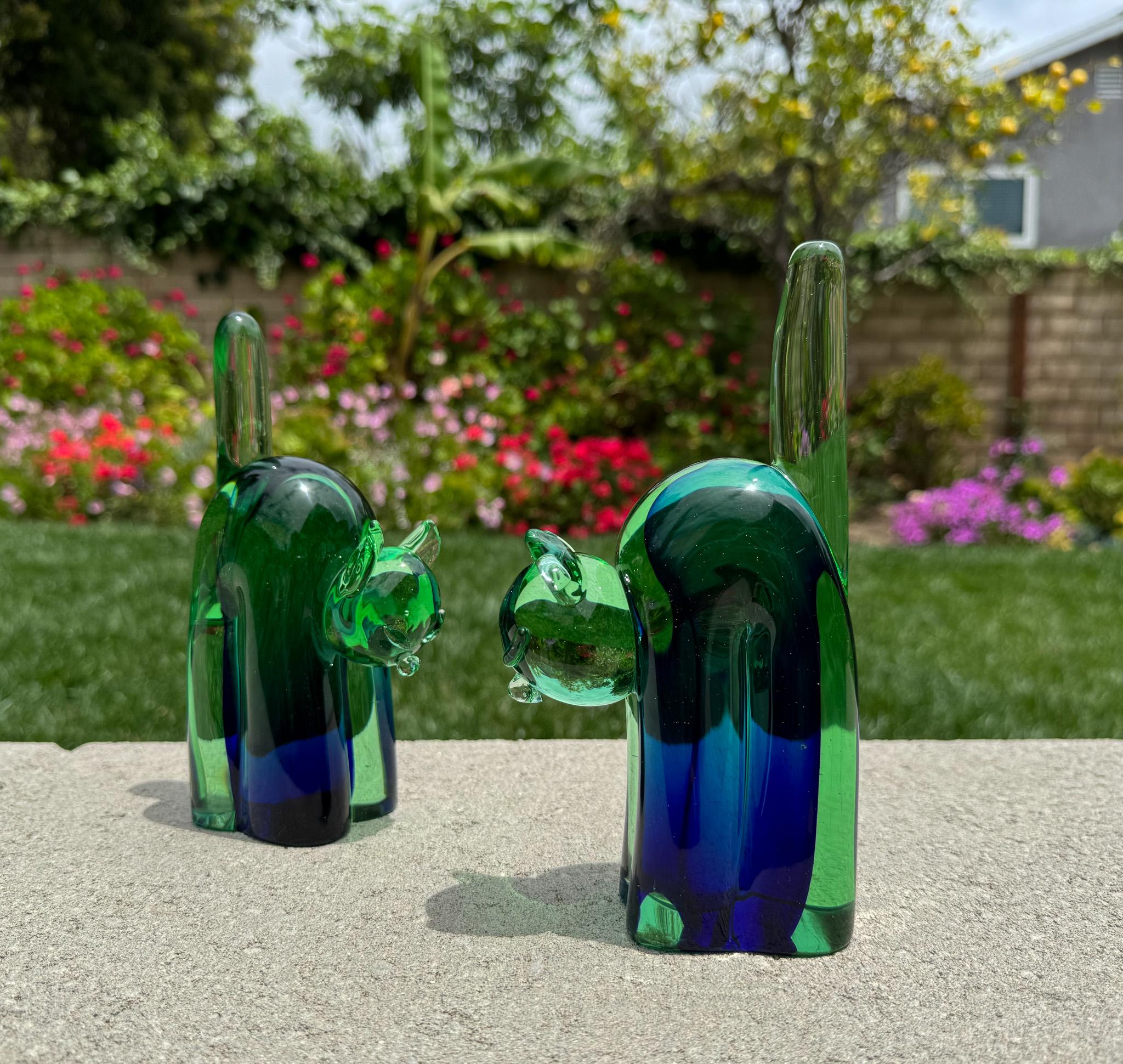 Italian Archimede Seguso Murano Sommerso Glass Cat Bookends, Italy, 1950's For Sale