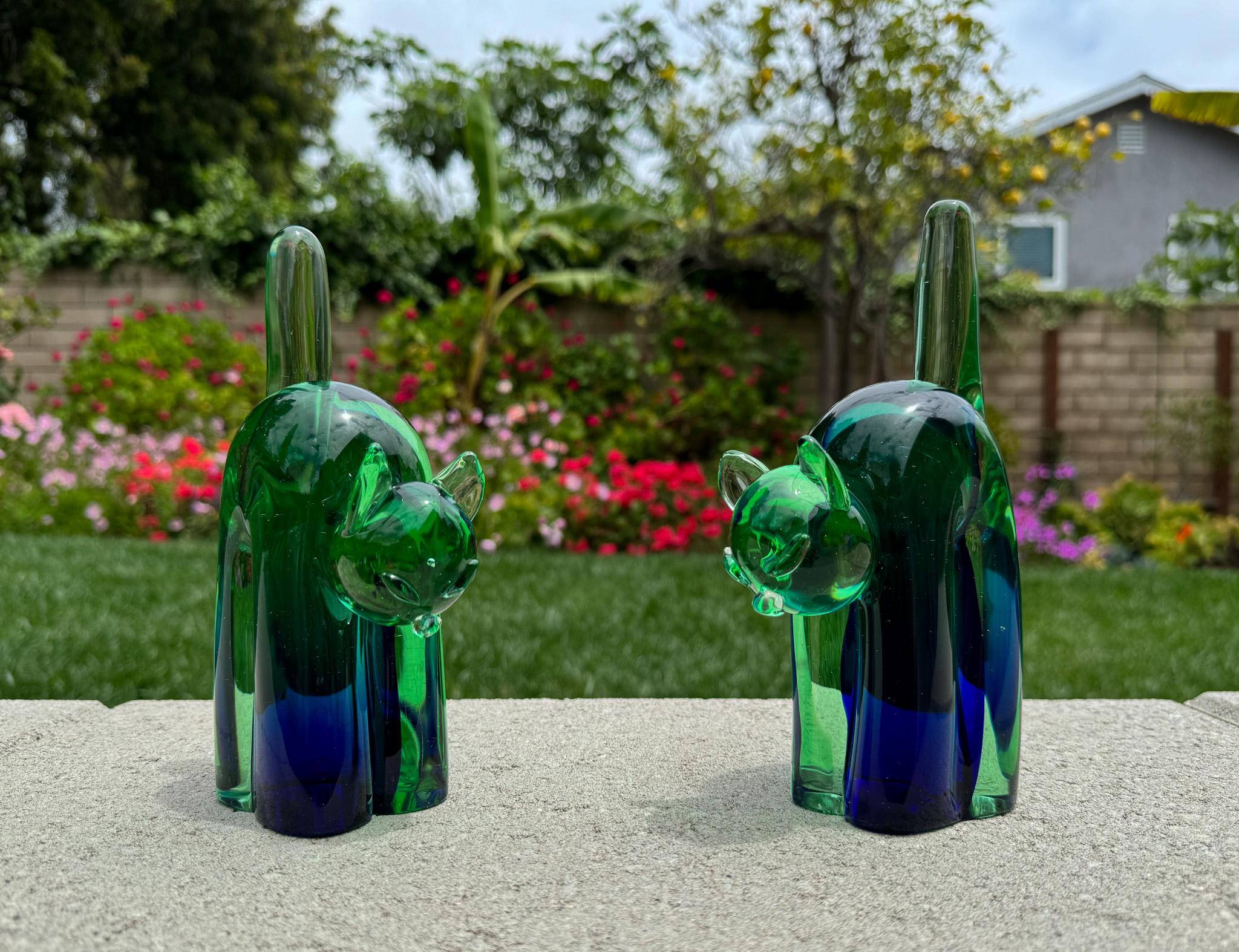 20th Century Archimede Seguso Murano Sommerso Glass Cat Bookends, Italy, 1950's For Sale