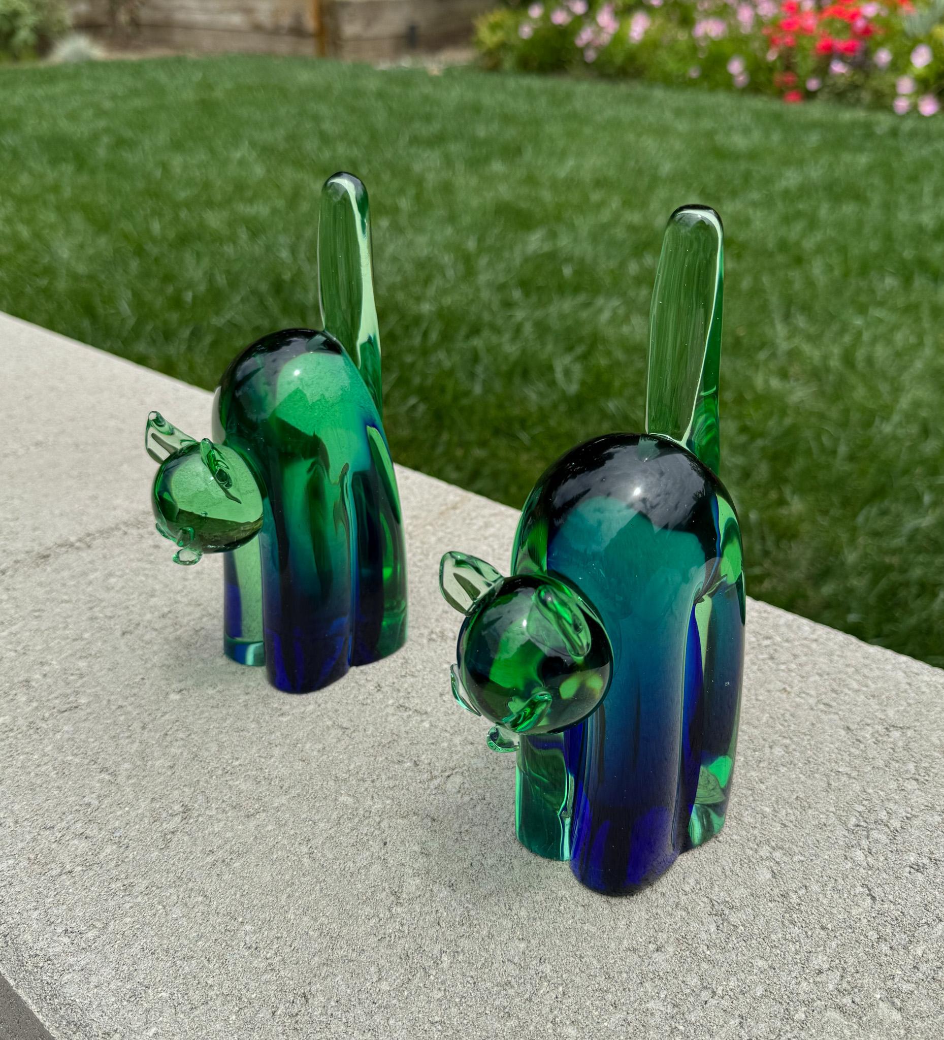 Archimede Seguso Murano Sommerso Glass Cat Bookends, Italy, 1950's For Sale 3
