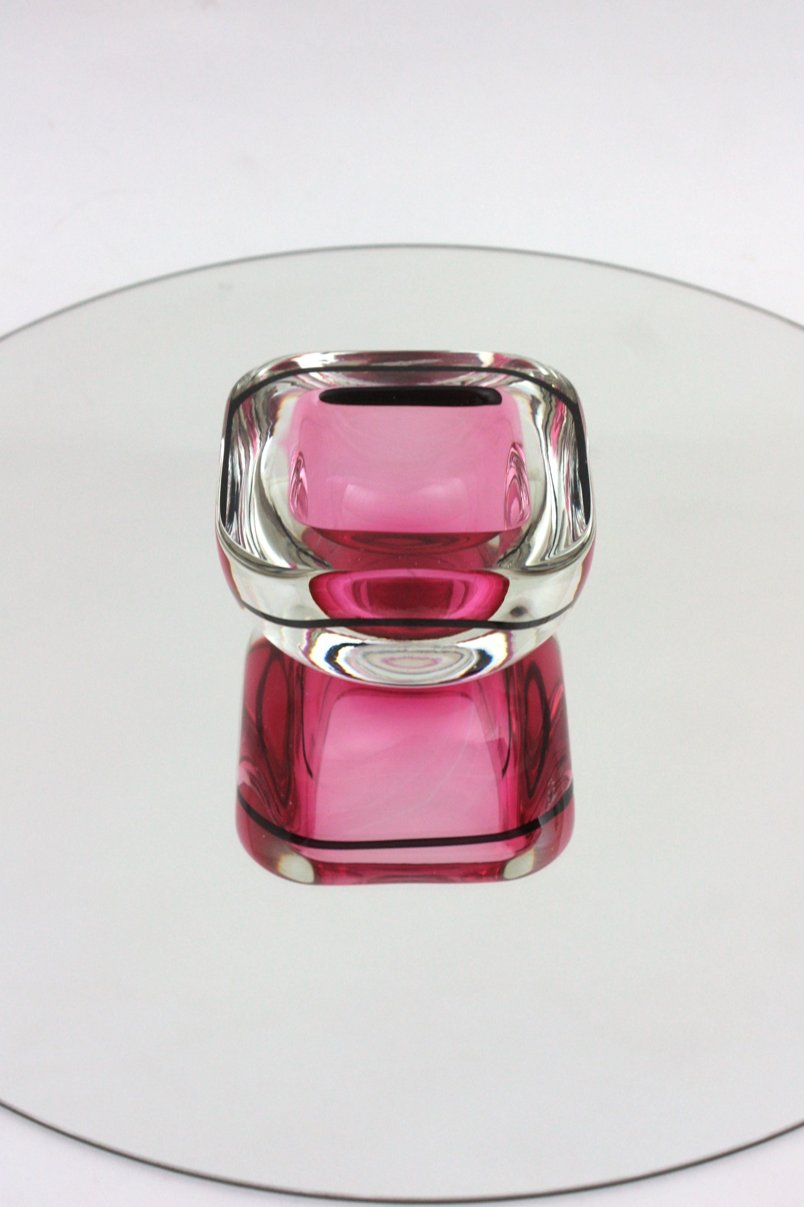 Archimede Seguso Cuenco de cristal artístico Murano Sommerso Rosa Negro Geoda en venta 5