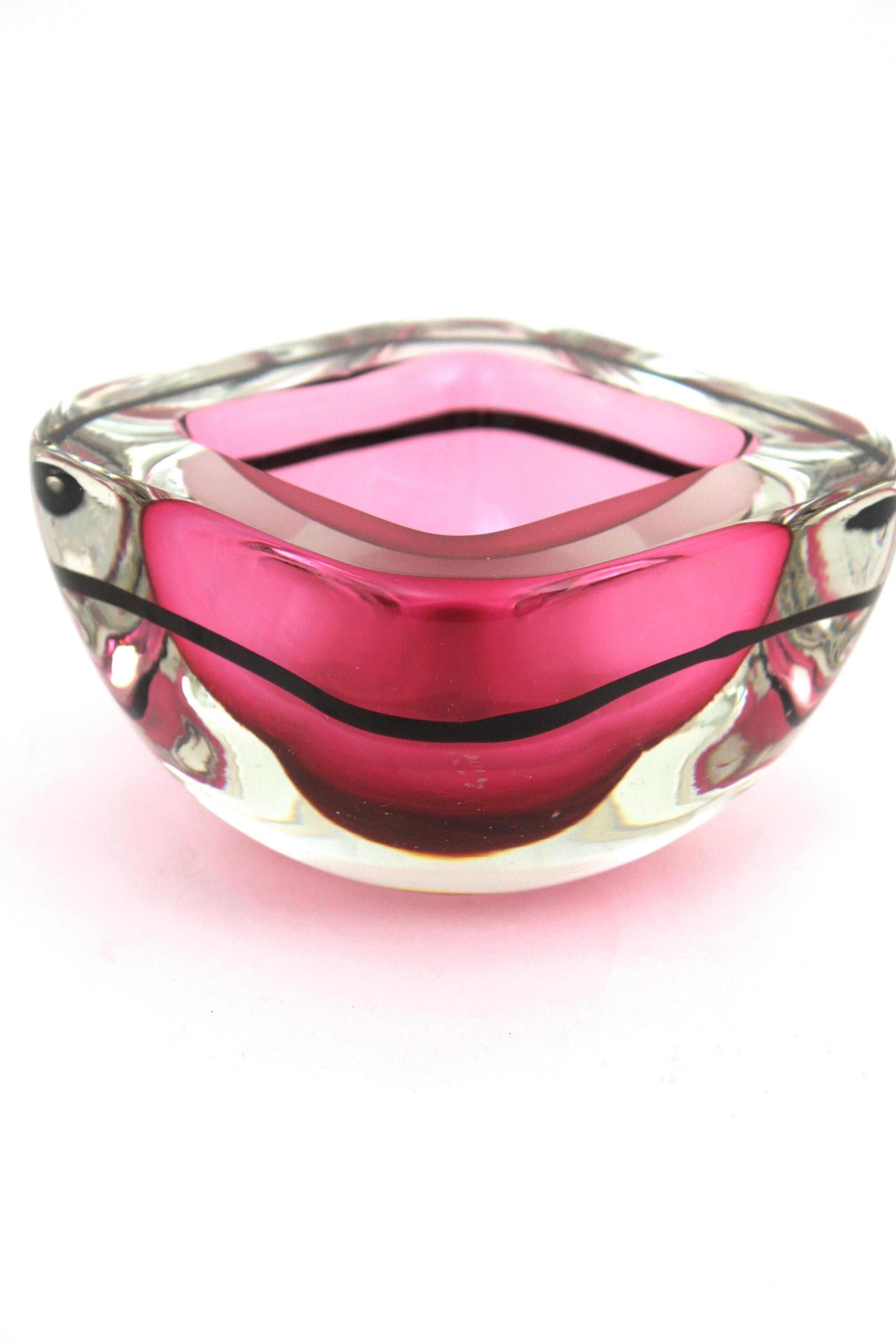 Archimede Seguso Cuenco de cristal artístico Murano Sommerso Rosa Negro Geoda en venta 7