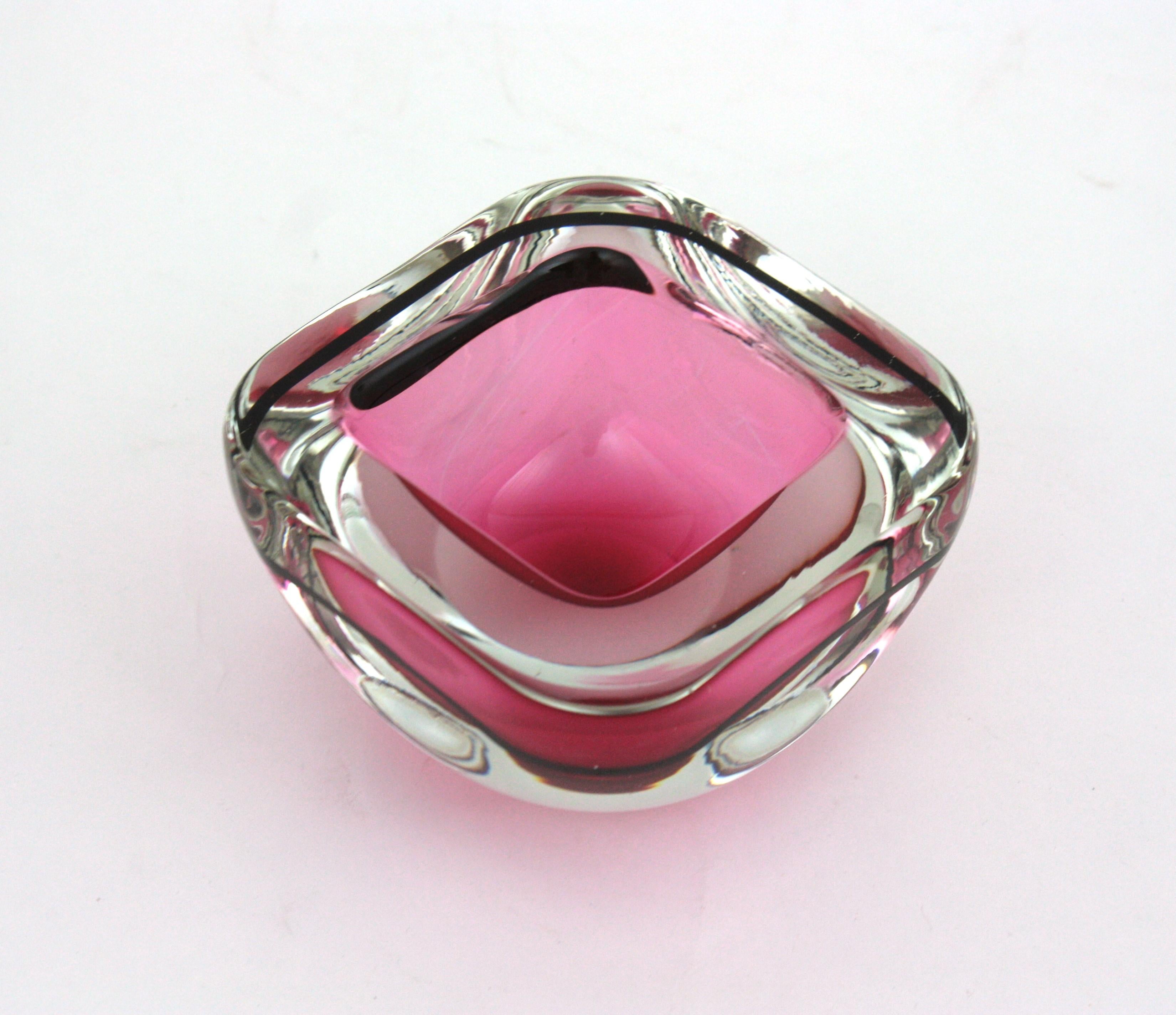 Archimede Seguso Cuenco de cristal artístico Murano Sommerso Rosa Negro Geoda en venta 9
