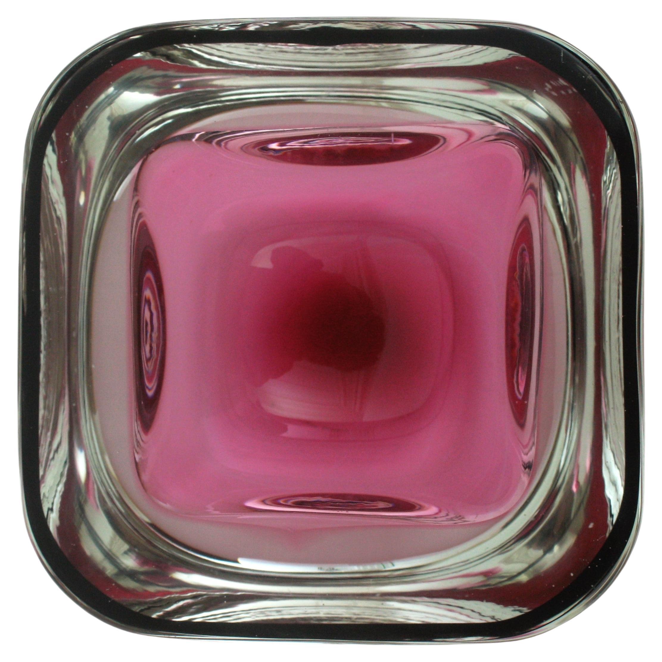Archimede Seguso Murano Sommerso Rose Noir Géode Bol en verre d'art en vente 10