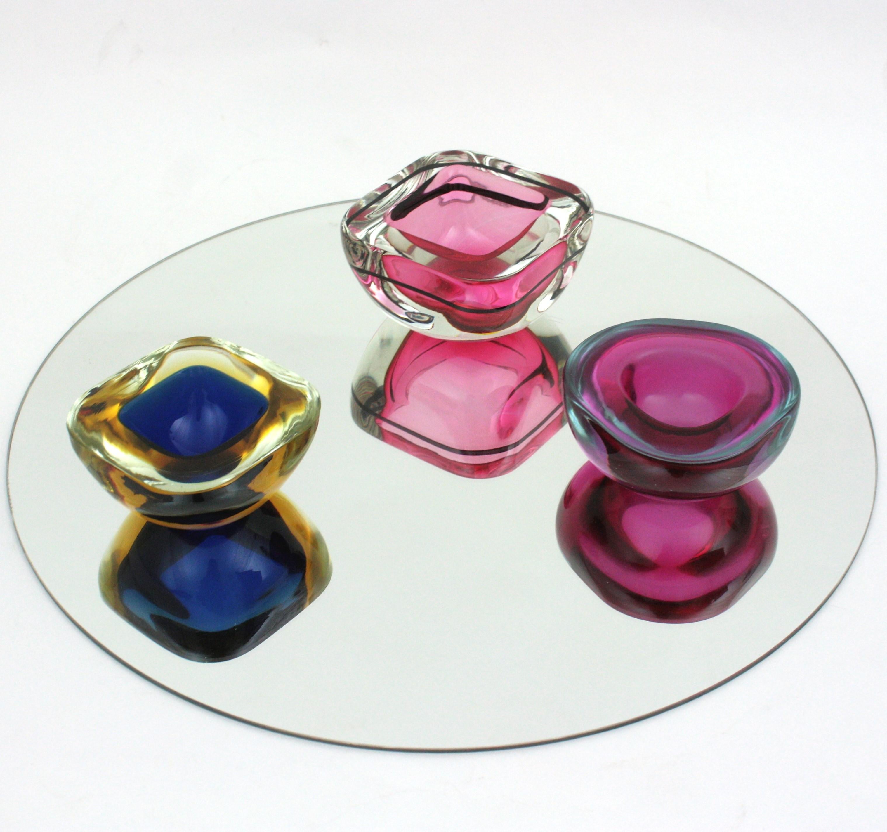 Archimede Seguso Cuenco de cristal artístico Murano Sommerso Rosa Negro Geoda en venta 11