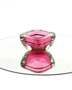 Archimede Seguso Murano Sommerso Pink Black Geode Art Glass Bowl