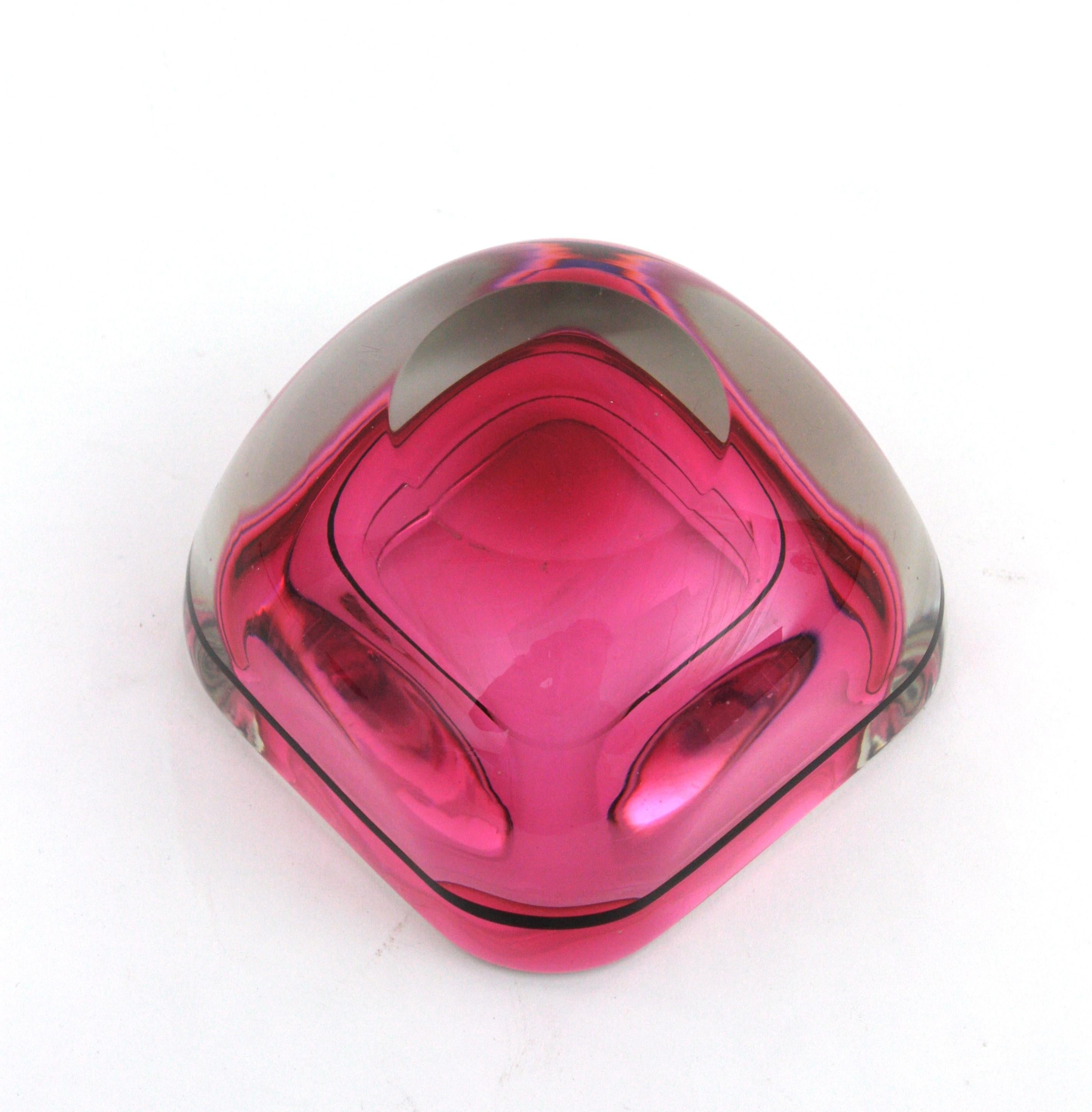 Archimede Seguso Cuenco de cristal artístico Murano Sommerso Rosa Negro Geoda en venta 12