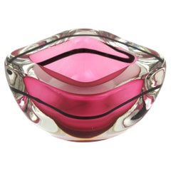 Vintage Archimede Seguso Murano Sommerso Pink Black Geode Art Glass Bowl
