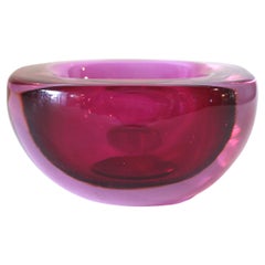 Archimede Seguso Murano Sommerso Pink Purple Square Geode Glass Bowl