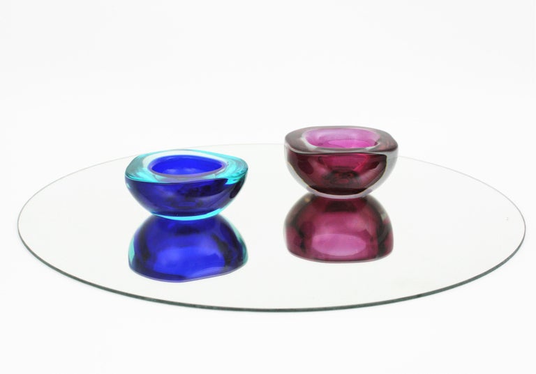 Archimede Seguso Murano Sommerso Purple Pink Fuchsia Geode Art Glass Bowl For Sale 5