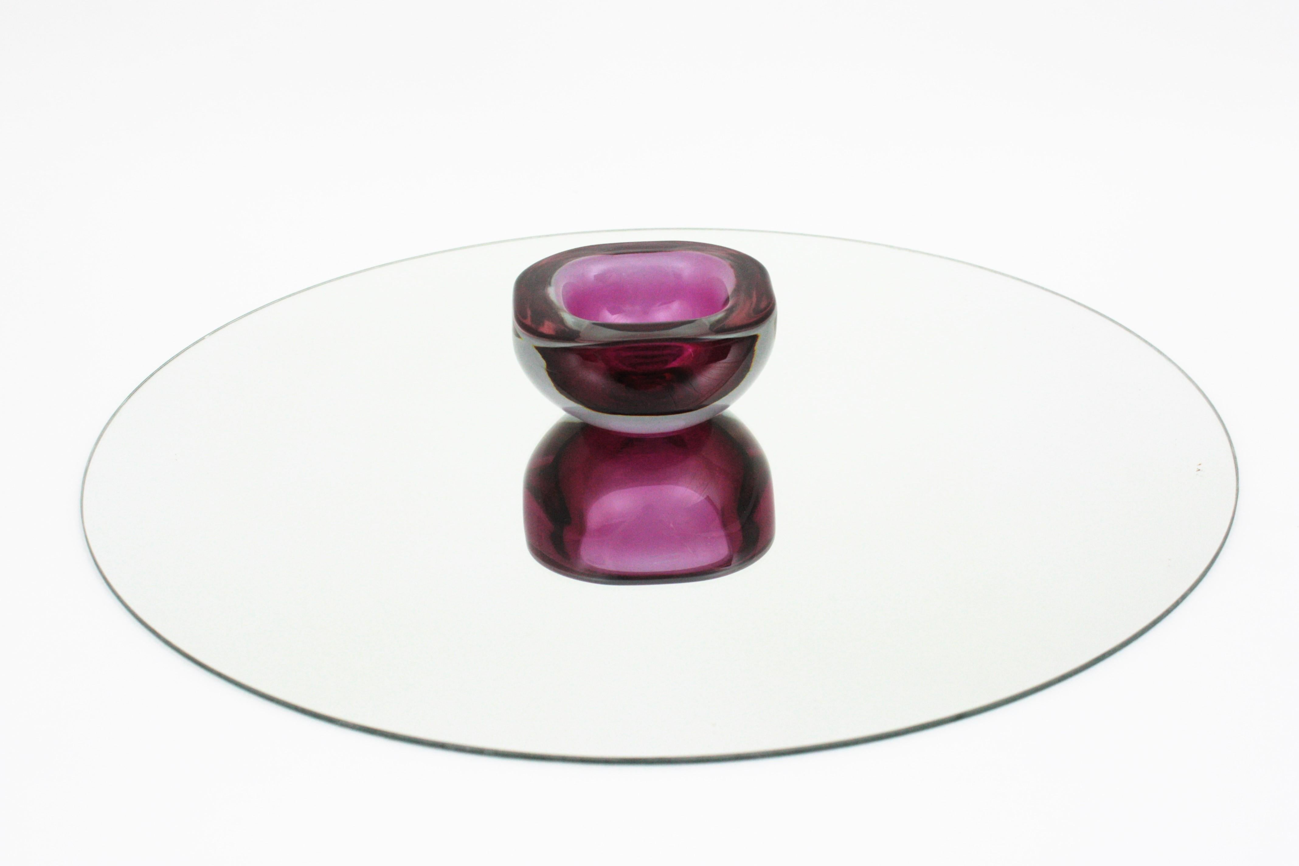 Schale aus Murano Sommerso Muranoglas in Violett und Rosa mit Fuchsiafarbenem Geode-Muranoglas von Archimede Seguso im Angebot 5