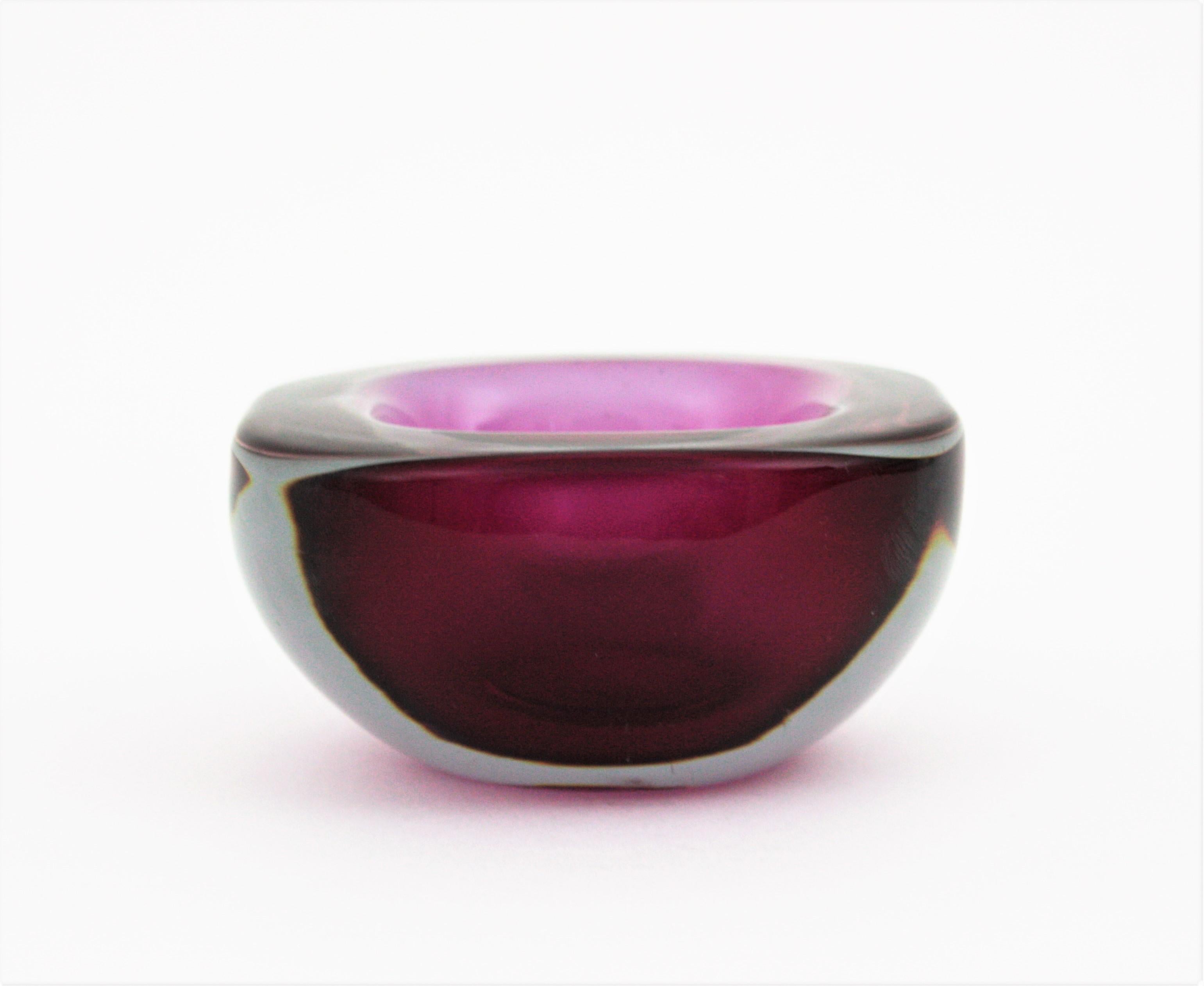 Archimede Seguso Murano Sommerso Purple Pink Fuchsia Geode Art Glass Bowl For Sale 6