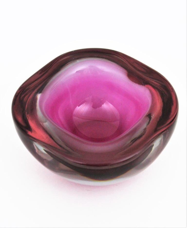 Archimede Seguso Murano Sommerso Purple Pink Fuchsia Geode Art Glass Bowl For Sale 8