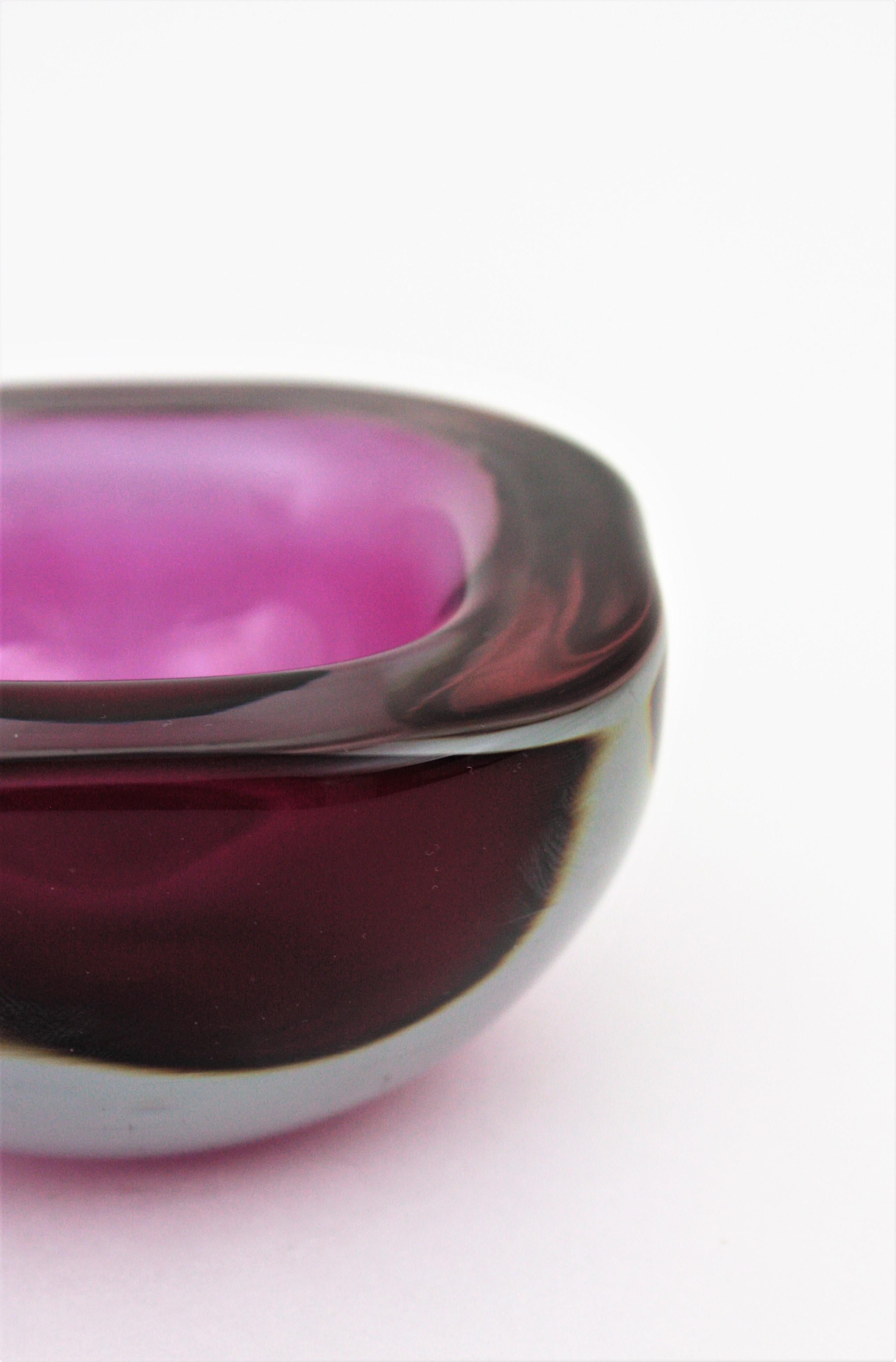 Archimede Seguso Murano Sommerso Purple Pink Fuchsia Geode Art Glass Bowl For Sale 9