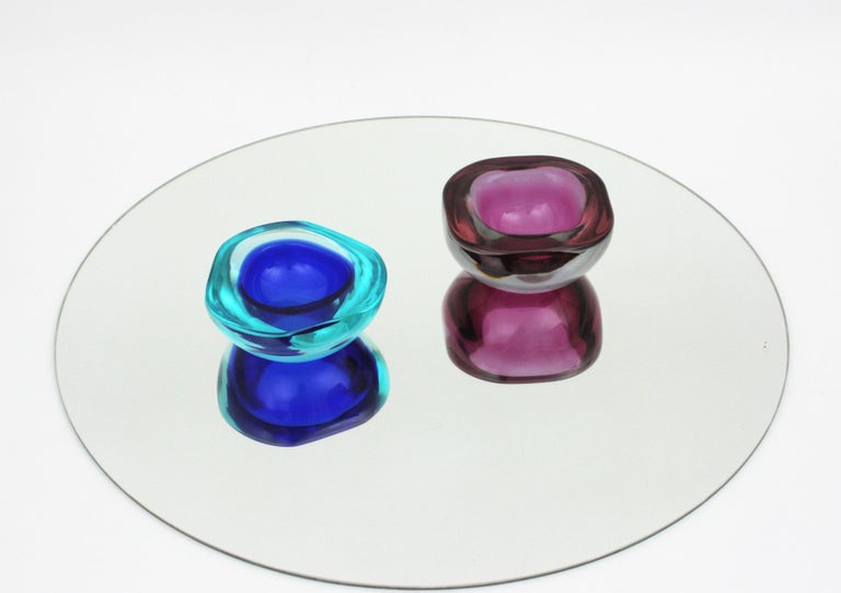 Archimede Seguso Murano Sommerso Purple Pink Fuchsia Geode Art Glass Bowl For Sale 12