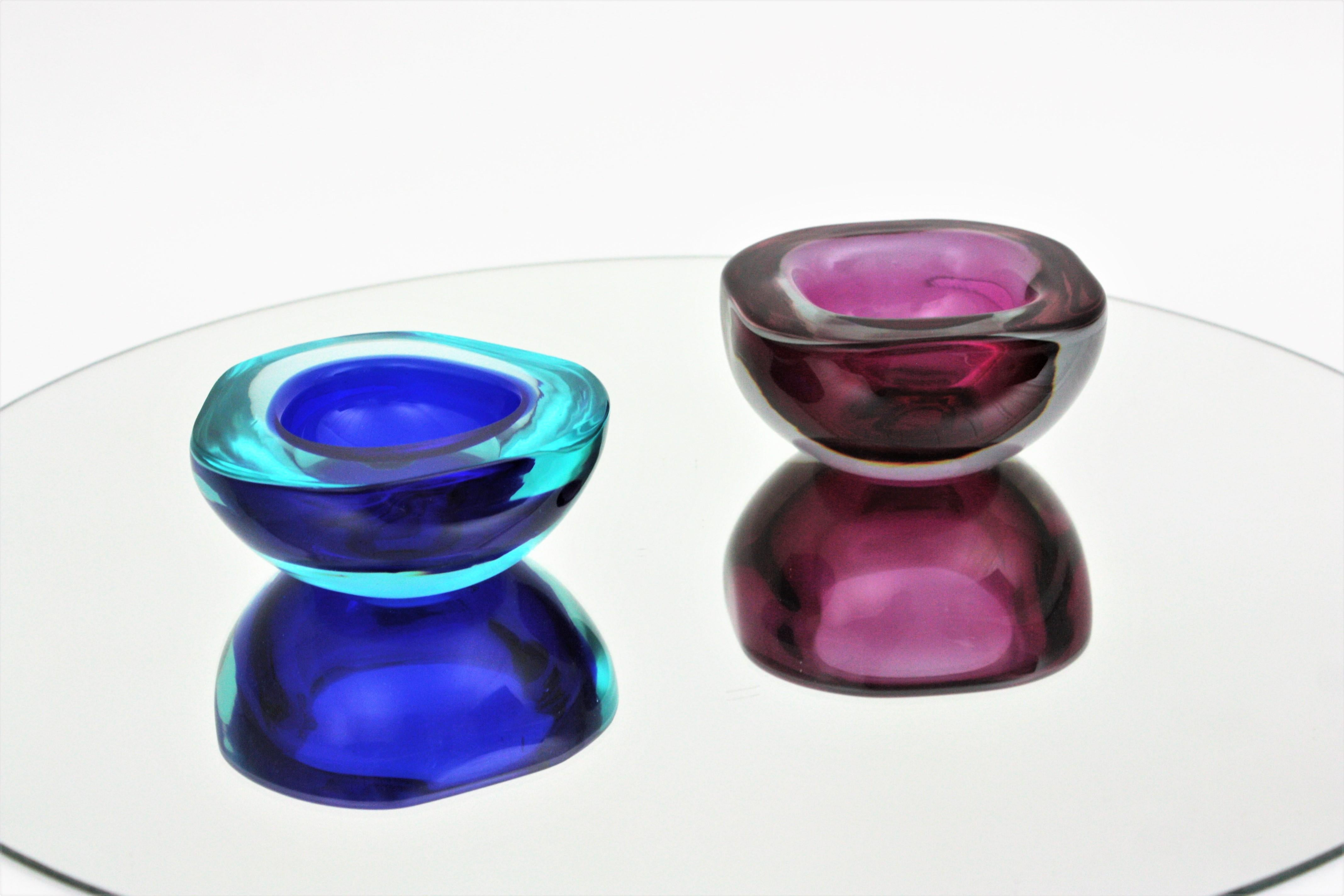 Italian Archimede Seguso Murano Sommerso Purple Pink Fuchsia Geode Art Glass Bowl For Sale