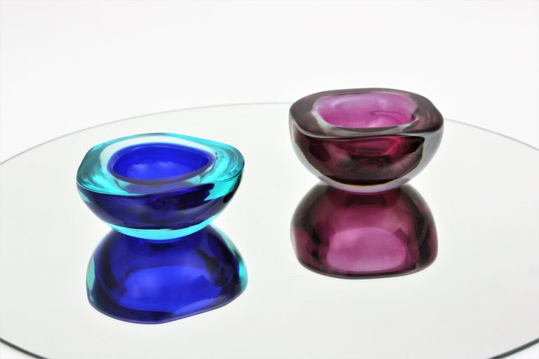 Mid-Century Modern Archimede Seguso Murano Sommerso Purple Pink Fuchsia Geode Art Glass Bowl For Sale